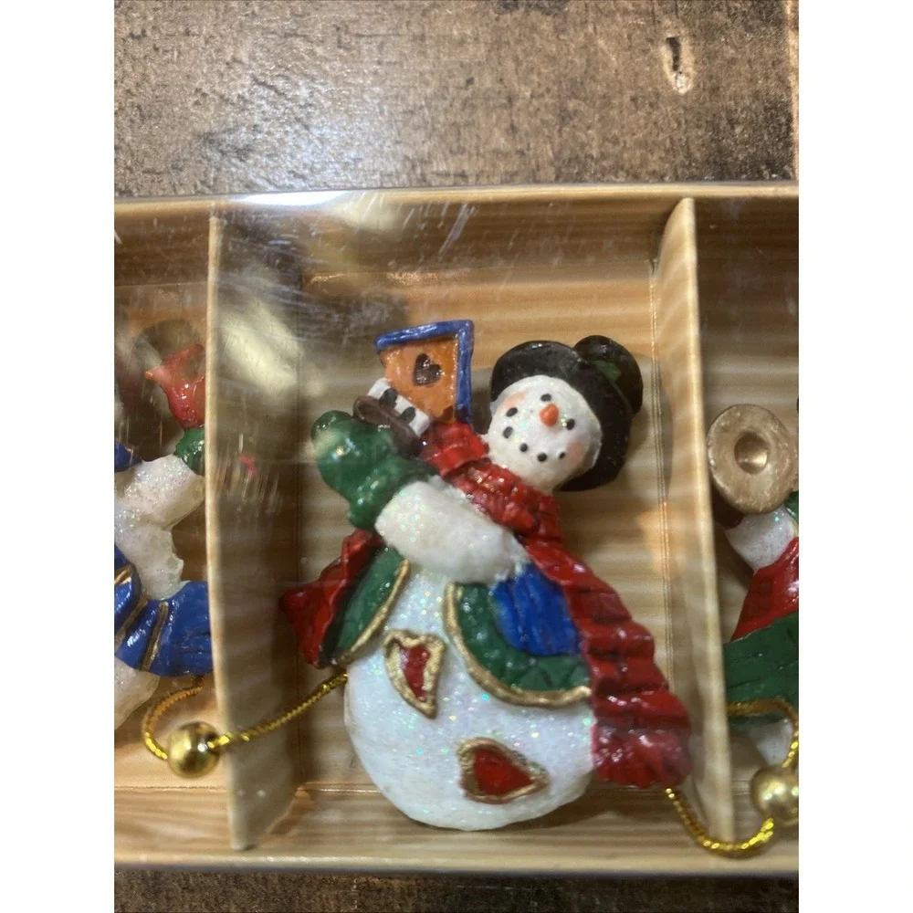 Vintage 90s Holiday Home set of‎ 12 hand-painted miniature snowman Garland New